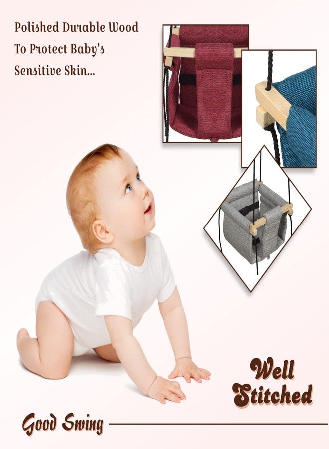 BOFFLE Cotton Cloth and Wooden Hanging Swing for Babies Indoor Outdoor Toddler Seat Chair for Baby Hammock Chair Cradle Birthday Gift for Kids (6 Months to 3 Years) (L Grey) - Image 5